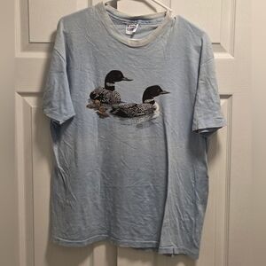 Vintage 1980s Hanes Light Blue Loon Graphic Tee Made In USA Size XL 100% Cotton